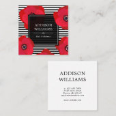 Rode klaprozen en zwarte strepen vierkante visitekaartje (Voorkant / Achterkant)