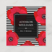 Rode klaprozen en zwarte strepen vierkante visitekaartje (Voorkant)