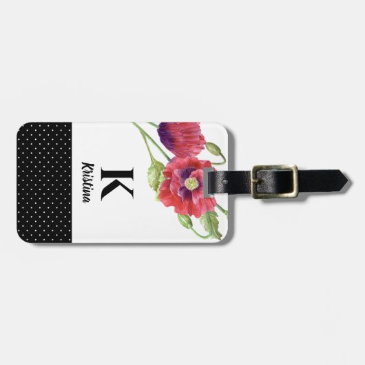 Rode klaprozen Floral Art Botanische Polka Dots Bagagelabel (Voorkant horizontaal)