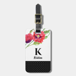 Rode klaprozen Floral Art Botanische Polka Dots Bagagelabel