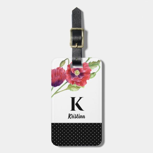 Rode klaprozen Floral Art Botanische Polka Dots Bagagelabel (Voorkant verticaal)