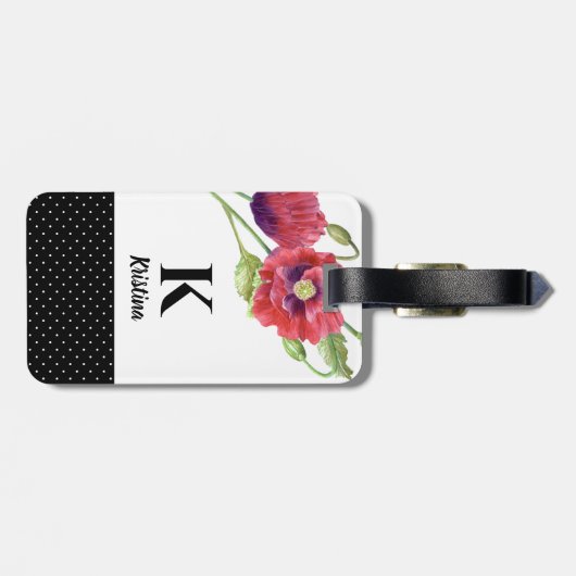Rode klaprozen Floral Art Botanische Polka Dots Bagagelabel (Achterkant horizontaal)
