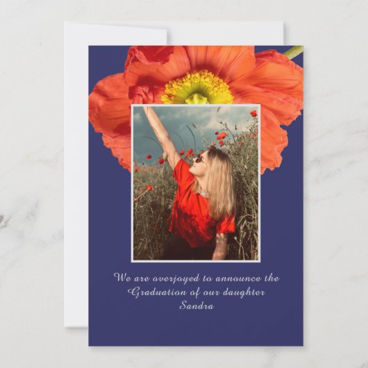 Rode Klaprozen Foto Frame Moderne Afstuderen Aankondiging (Achterkant)