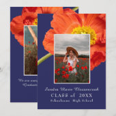 Rode Klaprozen Foto Frame Moderne Afstuderen Aankondiging (Voorkant / Achterkant)