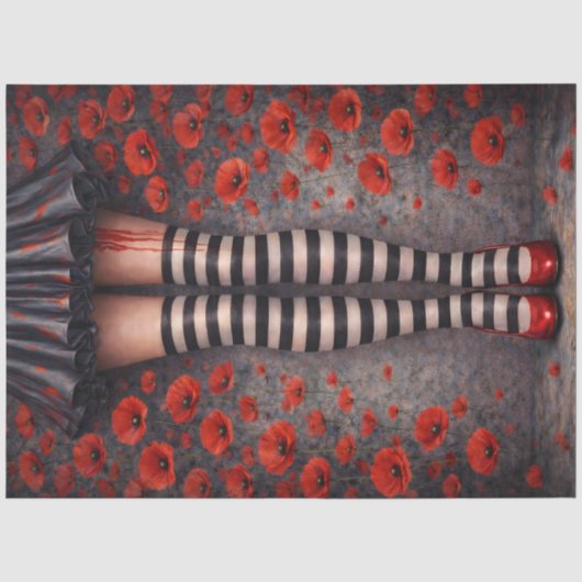 Rode Klaprozen Gothic Benen Decoupage Papier (Voorkant)