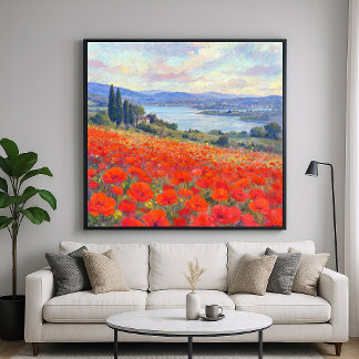 Rode klaprozen - Impressionistische landschapsstij Poster