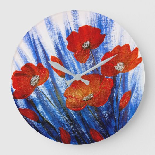 Rode klaprozen in blauw gras grote klok (Voorkant)