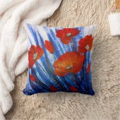 Rode klaprozen in blauw gras kussen (Deken)