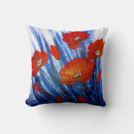 Rode klaprozen in blauw gras kussen