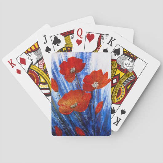 Rode klaprozen in blauw gras pokerkaarten (Achterkant)