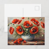 Rode klaprozen in blauwe vaas  briefkaart (Voorkant / Achterkant)