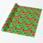 Rode klaprozen in een groen veld cadeaupapier (Uitgerold)