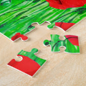 Rode klaprozen in een groen veld legpuzzel (Zijkant)