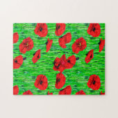 Rode klaprozen in een groen veld legpuzzel (Horizontaal)