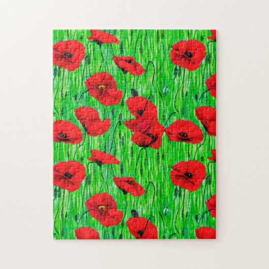 Rode klaprozen in een groen veld legpuzzel (Verticaal)