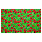 Rode klaprozen in een groen veld stof (Fat Quarter)