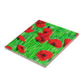 Rode klaprozen in een groen veld tegeltje (Zijkant)