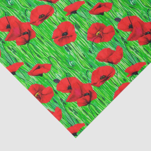 Rode klaprozen in een groen veld tissuepapier (Detail)