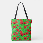 Rode klaprozen in een groen veld tote bag (Achterkant)
