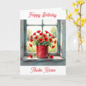Rode klaprozen in een koffieblik gepersonaliseerde kaart (Gele Bloem)