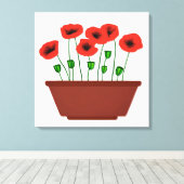 Rode klaprozen in een terracotta plantenbak canvas afdruk (Insitu (Houten vloer))