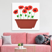 Rode klaprozen in een terracotta plantenbak canvas afdruk (Insitu (Woonkamer))
