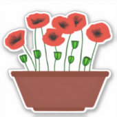 Rode klaprozen in een terracotta plantenbak sticker (Voorkant)