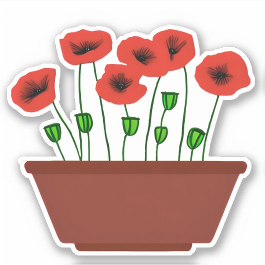 Rode klaprozen in een terracotta plantenbak sticker (Voorkant)