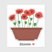 Rode klaprozen in een terracotta plantenbak sticker (Vel)