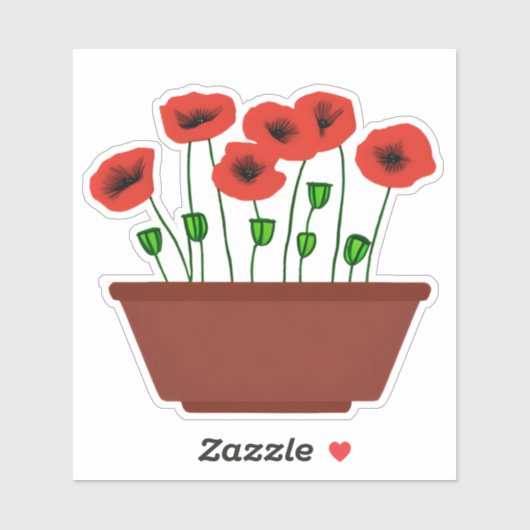 Rode klaprozen in een terracotta plantenbak sticker (Vel)