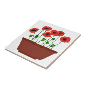 Rode klaprozen in een terracotta plantenbak tegeltje (Zijkant)