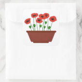 Rode klaprozen in een terracotta plantenbak vierkante sticker (Tas)