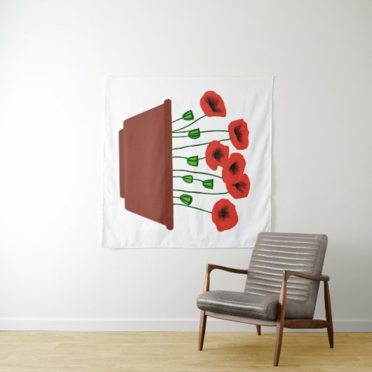 Rode klaprozen in een terracotta plantenbak wandkleed (In Situ (horizontaal))