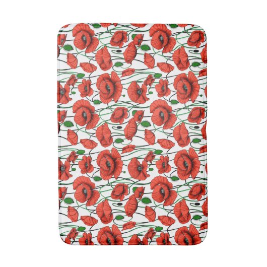 Rode klaprozen in een veld op wit badmat (Voorkant Verticaal)