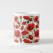 Rode klaprozen in een veld op wit grote koffiekop (Voorkant)