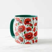 Rode klaprozen in een veld op wit mok (Voorkant links)