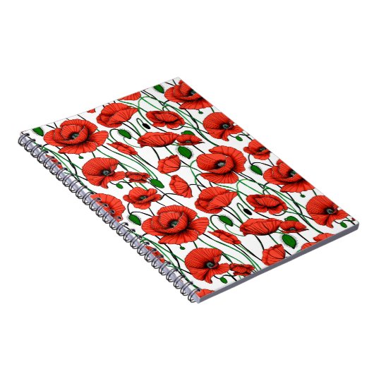 Rode klaprozen in een veld op wit notitieboek (Rechterzijde)
