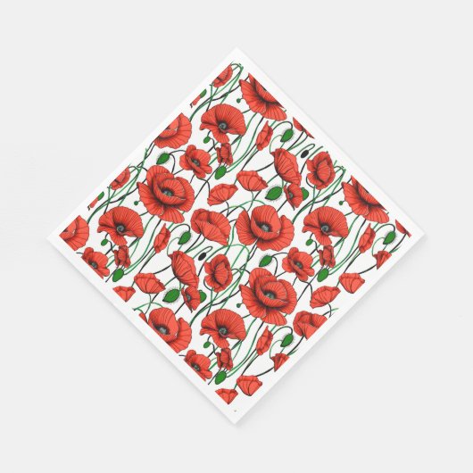 Rode klaprozen in een veld op wit servet (Hoek)