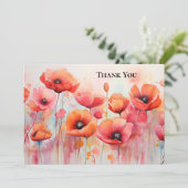 Rode klaprozen in een veld Waterverf Bedankkaart (Staand voorkant)