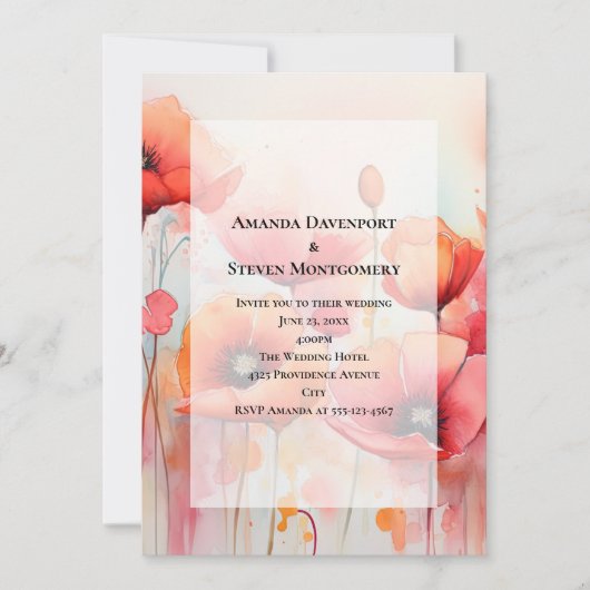 Rode klaprozen in een veld Waterverf bruiloft Kaart (Voorkant)