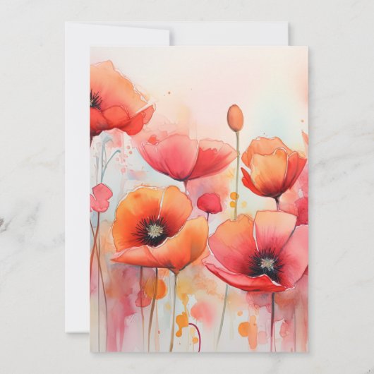 Rode klaprozen in een veld Waterverf bruiloft Kaart (Achterkant)