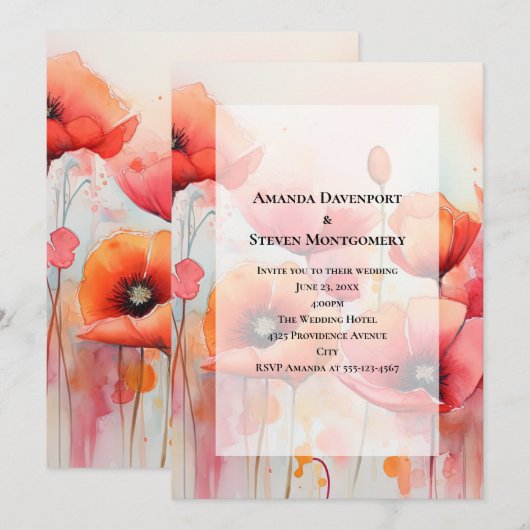 Rode klaprozen in een veld Waterverf bruiloft Kaart (Voorkant / Achterkant)