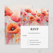 Rode klaprozen in een veld Waterverf bruiloft RSVP Kaartje (Voorkant / Achterkant)
