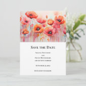 Rode klaprozen in een veld Waterverf bruiloft Save The Date (Staand voorkant)