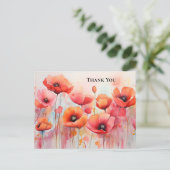 Rode klaprozen in een veld Waterverf Dank u Briefkaart (Staand voorkant)