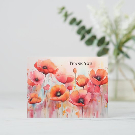 Rode klaprozen in een veld Waterverf Dank u Briefkaart (Staand voorkant)