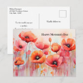 Rode klaprozen in een veld Waterverf Moederdag Feestdagenkaart (Voorkant / Achterkant)