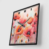 Rode klaprozen in een veld Waterverf Vierkante Klok (Hoek)