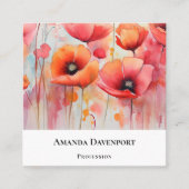 Rode klaprozen in een veld Waterverf Vierkante Visitekaartje (Voorkant)