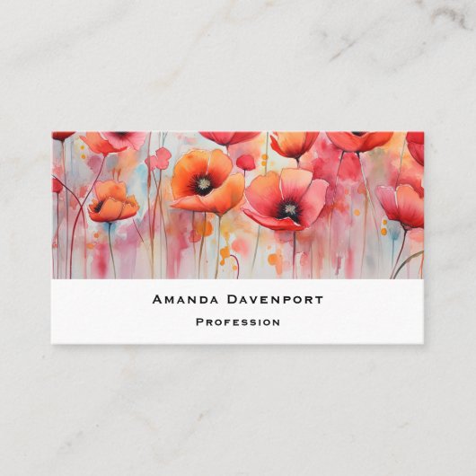 Rode klaprozen in een veld Waterverf Visitekaartje (Voorkant)